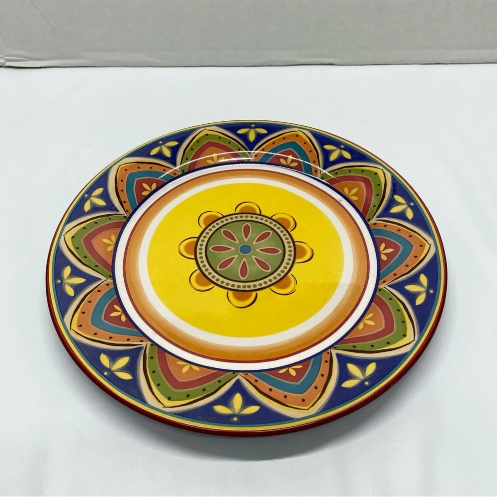 Pier 1 Mexicali Print Dinner Plate Multicolored Stoneware Contemporary READ